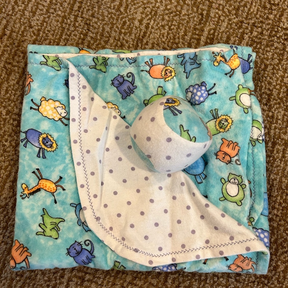 New Handmade baby blanket and little ball with animals